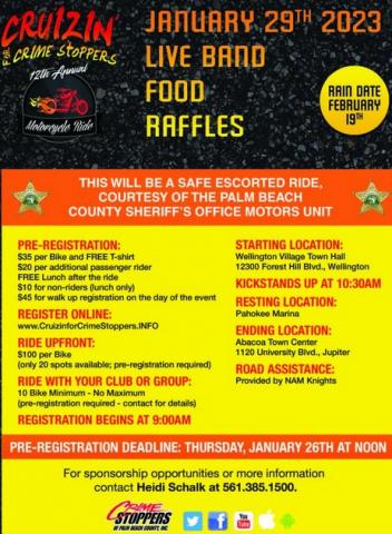cruizin crimestoppers abacoa food raffles motor cycle ride benefit