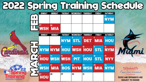 2022 Baseball Spring Training Schedule Roger Dean Chevrolet Stadium Abacoa Jupiter FL